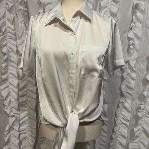 Calvin Klein Elegant White Satin Tie-Front Blouse